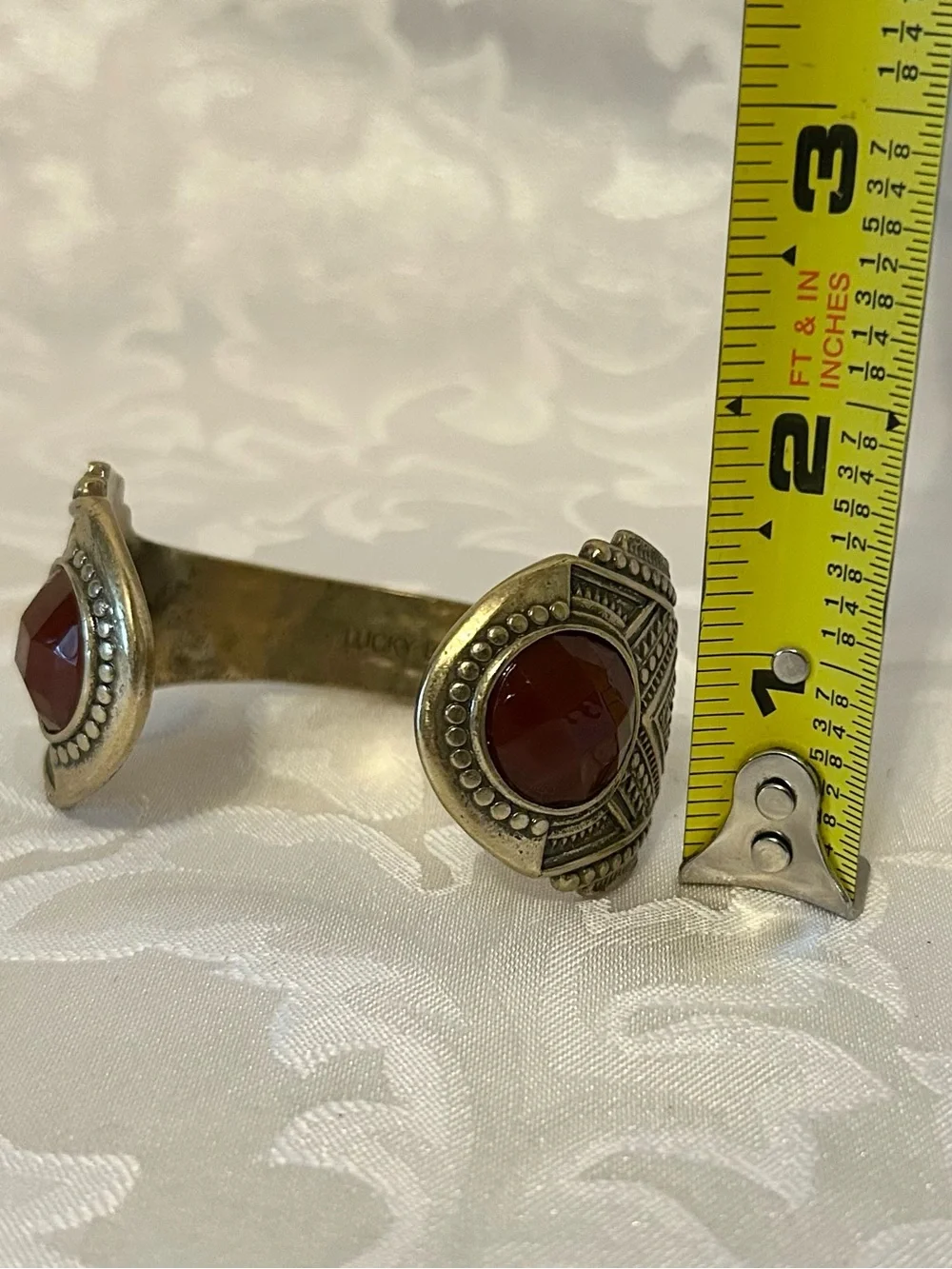 Lucky Brand Brass/Gold-Tone Chunky Cuff Bracelet, Red Acrylic Stones